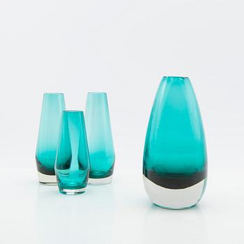 Tamara Aladin, vaser, 4 st, glas, Riihimäen Lasi, Finland,  1960/70-tal.