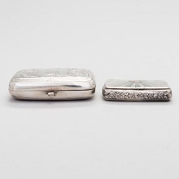 A 19th-century silver box and cigarette case, Gabriel Wahlbäck, Helsinki 1835 and Frans Viktor Lindroos, Kuopio 1892.