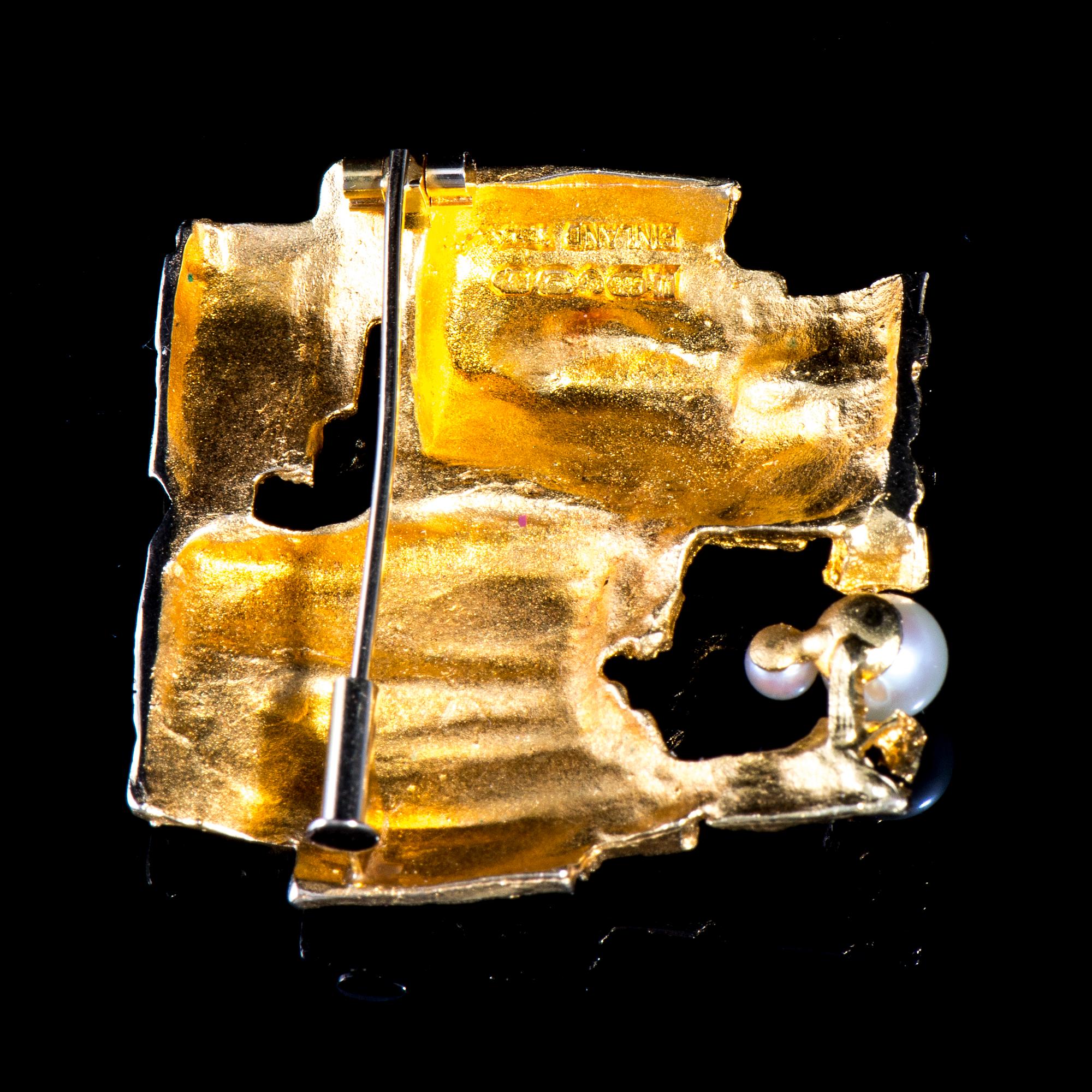 BROSCH, 14K guld, pärlor. Björn Weckström, Lapponia 1970. Vikt ca 10,7 g.