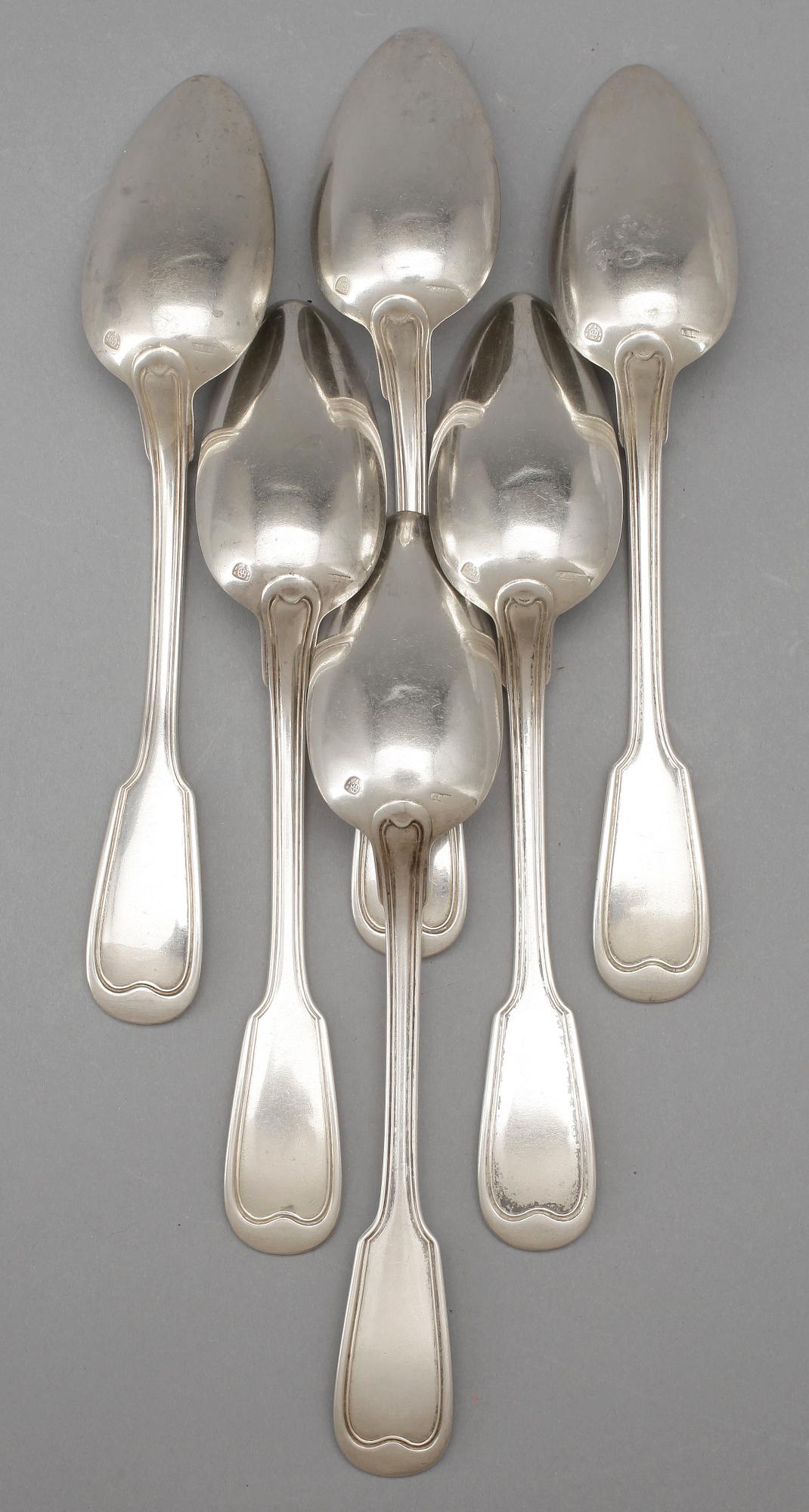 MATSKEDAR, 6 st, silver, Wien, Österrike-Ungern, 1862. Totalvikt ca 480 gram.