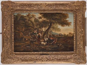 Nicolaes Berchem Attributed to, Pastoral Landscape with Shepherds and Shepherdesses.