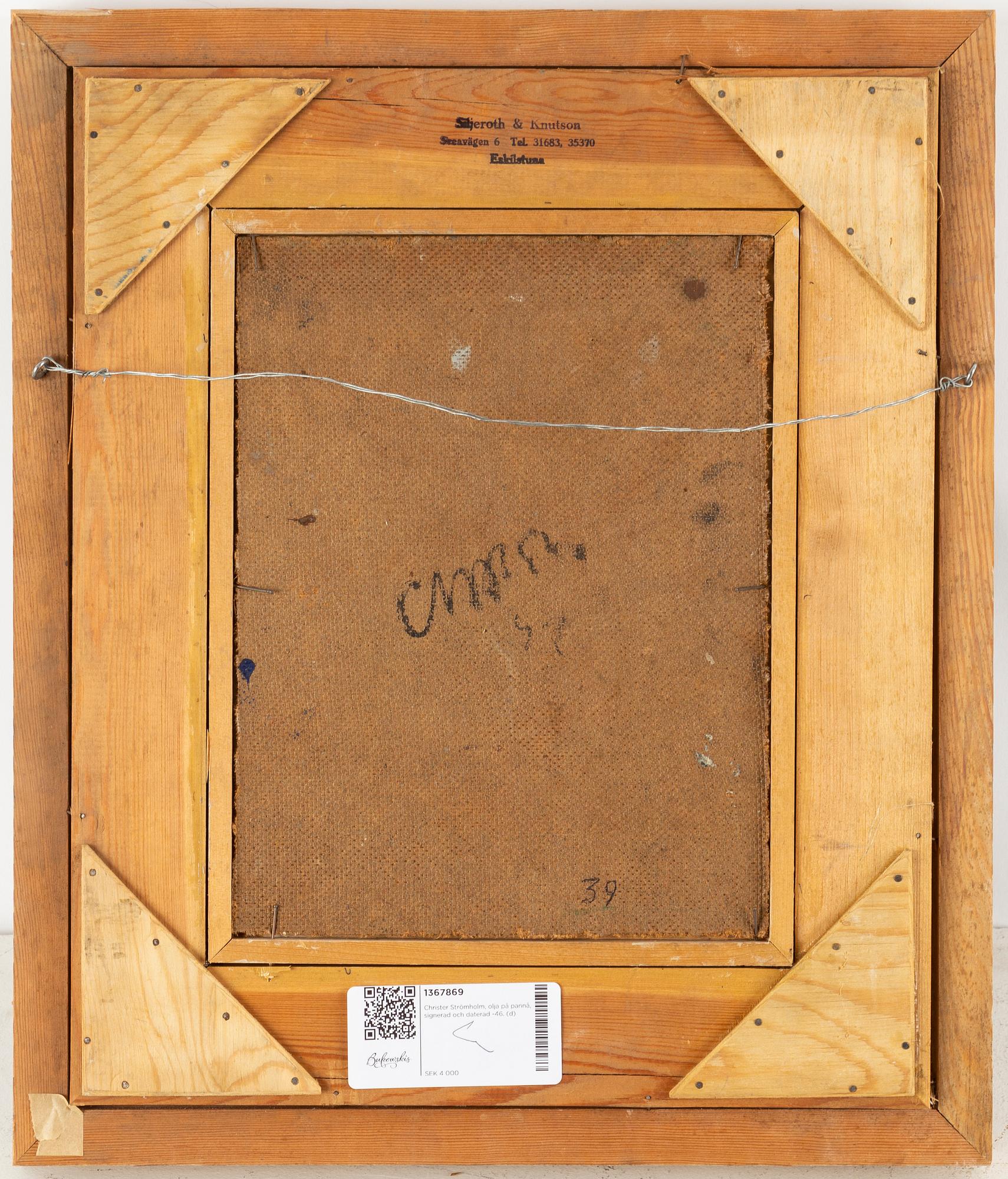 Christer Strömholm, olja på pannå, signerad och daterad -46.