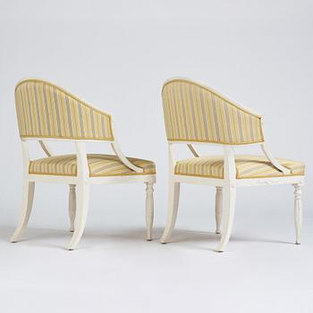 A pair of late Gustavian armchairs, late 18th century.