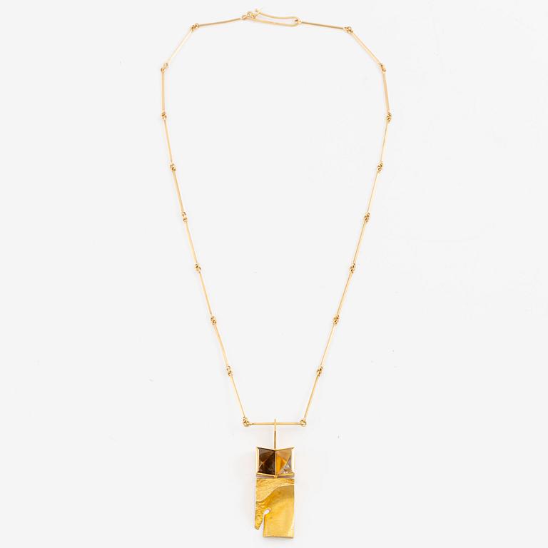 Björn Weckström, necklace, "Narcissos", 18K gold, rock crystal and smoky quartz. Lapponia.