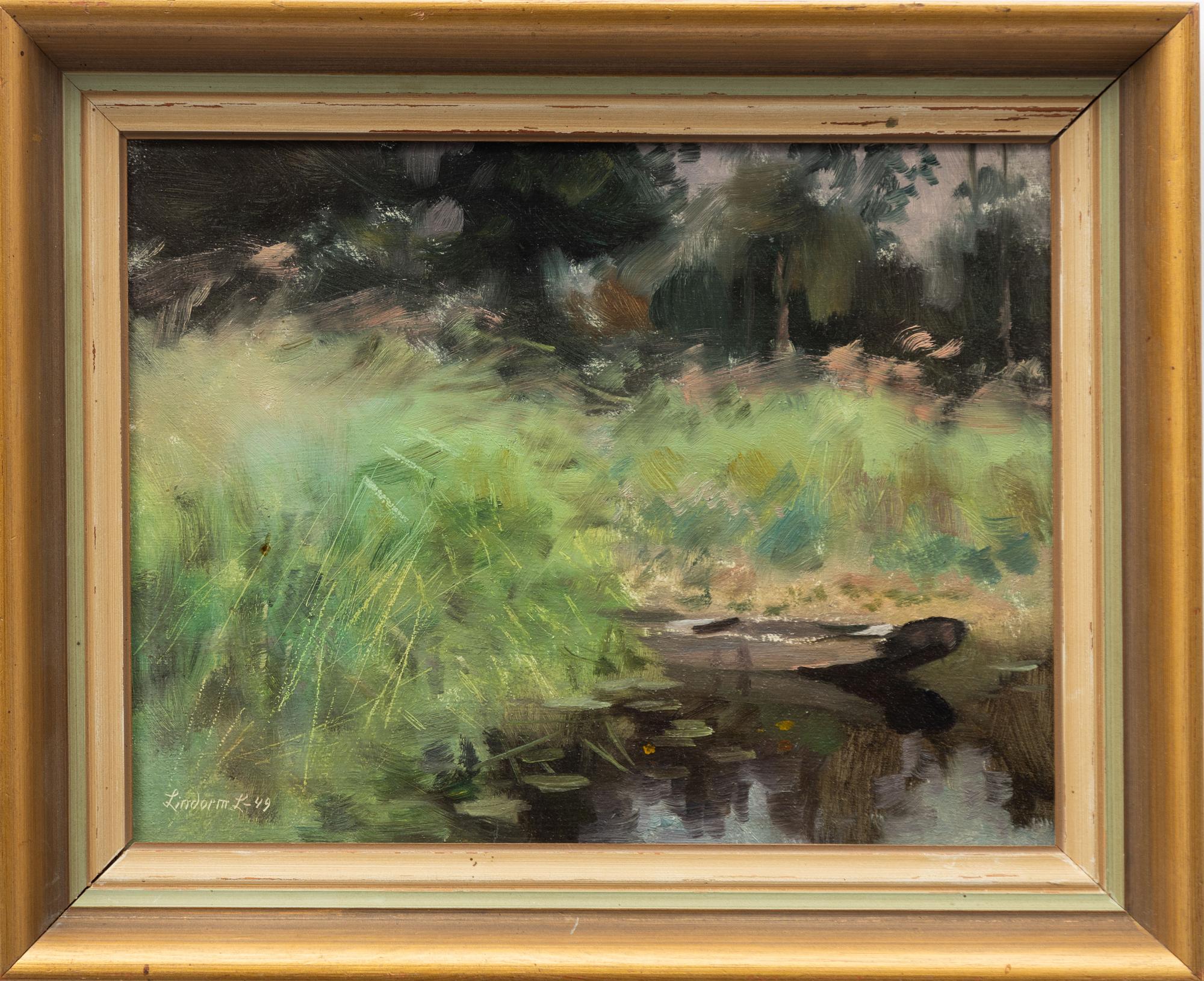 Lindorm Liljefors, Bay with Reeds and a Rowboat.