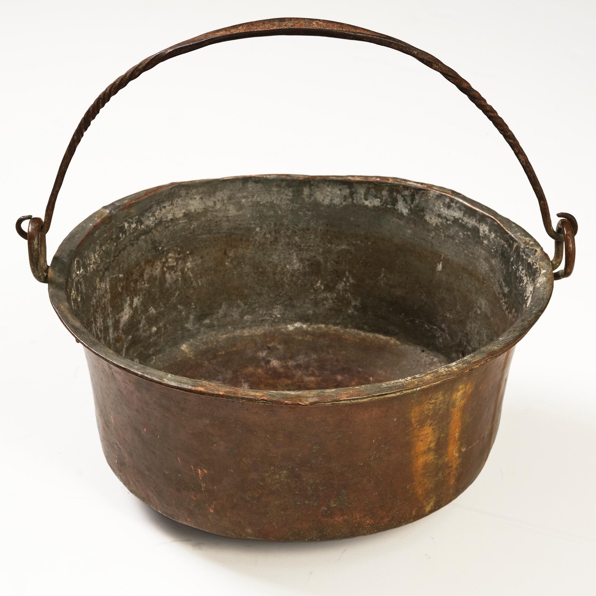 A Swedish copper cauldron, 18th century.