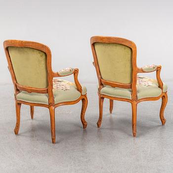 A pair of French 18th century Louis XV armchairs.