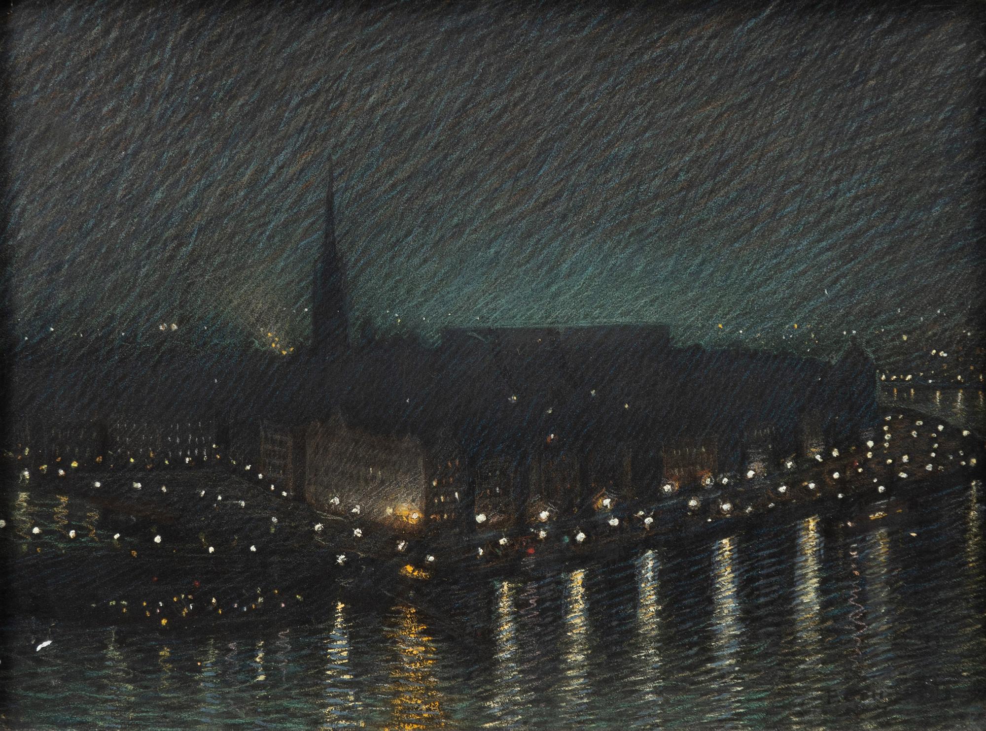 Per Collijn, Stockholmsvy från Söder i skymning.