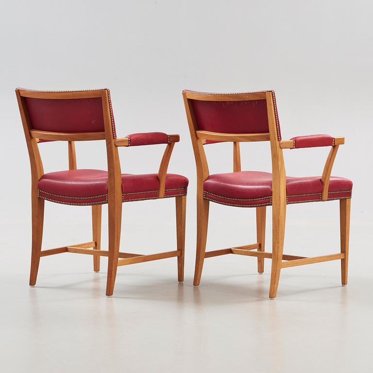 Josef Frank, a pair of mahogany and red leather armchairs, Svenskt Tenn,