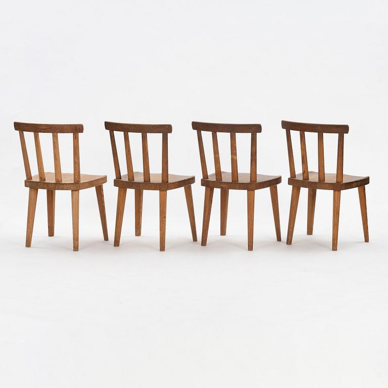 Axel Einar Hjorth, a set of 4 stained pine 'Utö' chairs, Nordiska Kompaniet, Sweden 1930s.
