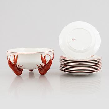 An eleven-piece crayfish service, Rörstrand, early 20th century.