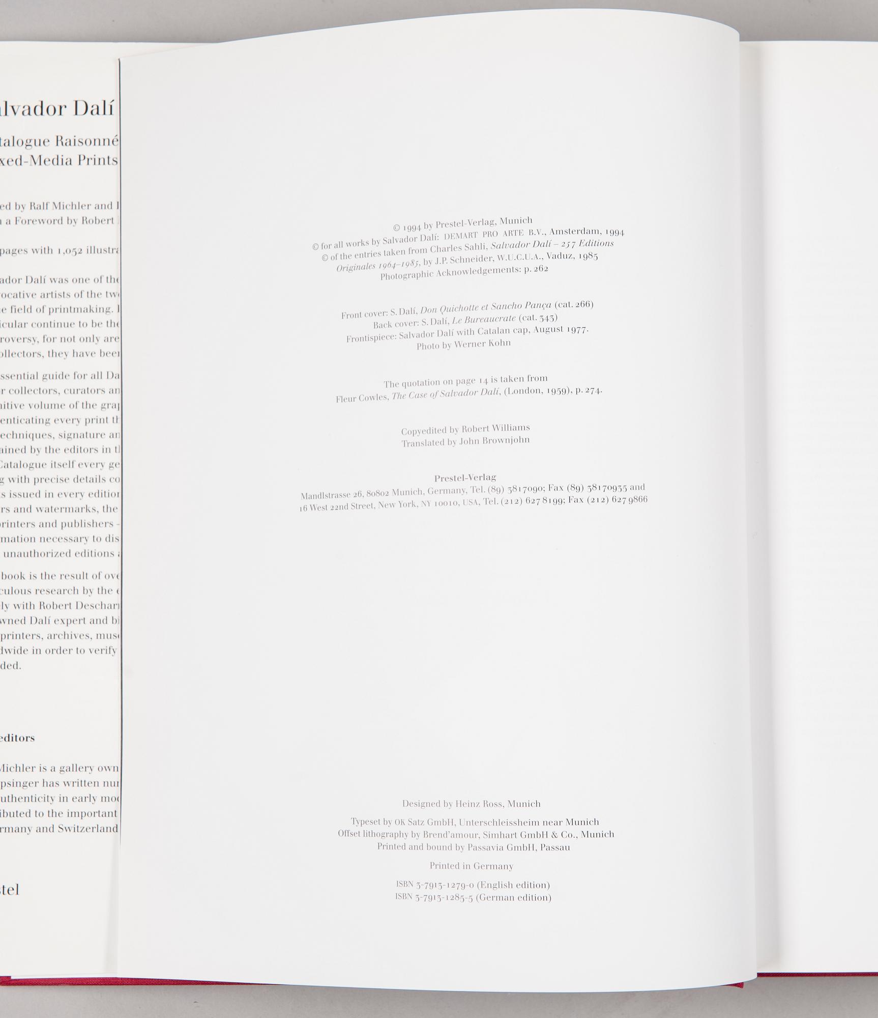 BÖCKER, 2 st, Salvador Dali, Catalogue Raisonne of Etchings and Mixed-Media prints och Catalogue Raisonne of Prints II.