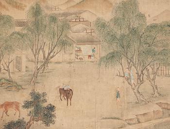 RULLMÅLNING med KALLIGRAFI, Qing dynastin, 1800-tal.