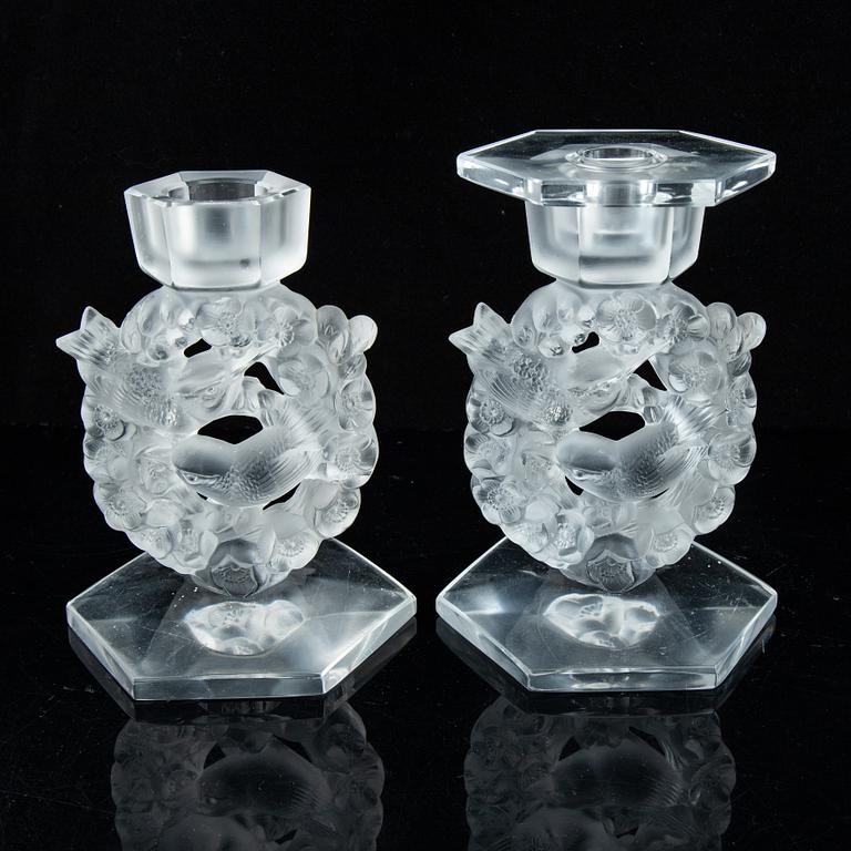 Lalique, a pair of glass candlestick, signed Lalique France, second half of the 20th century.