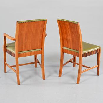 BORD samt STOLAR, 6 st, art déco, 1900-talets första hälft.