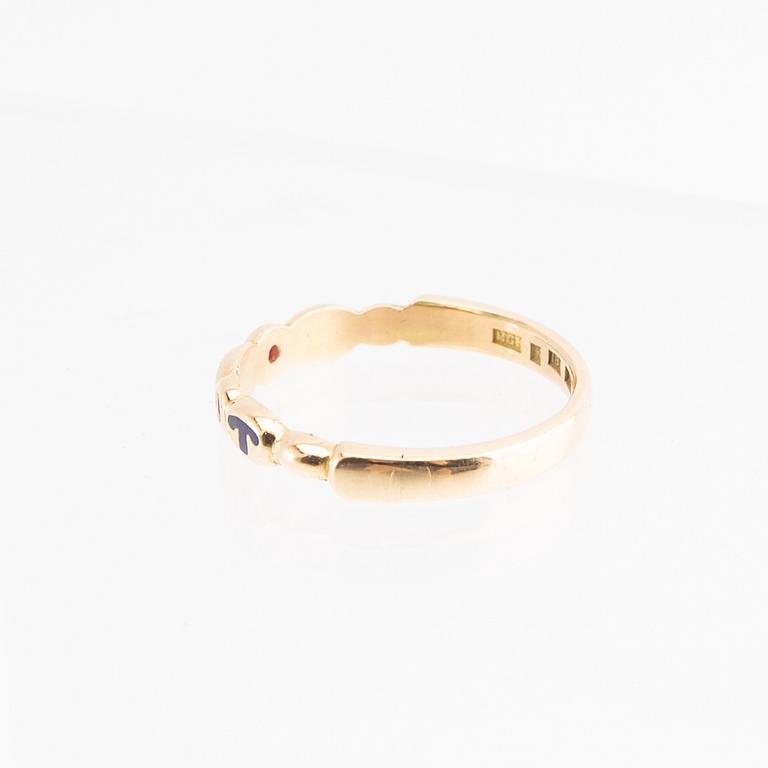 Ring, 18k gold with rubies and glass enamel, Molins Gold & Silver AB, Kalmar, 2025.