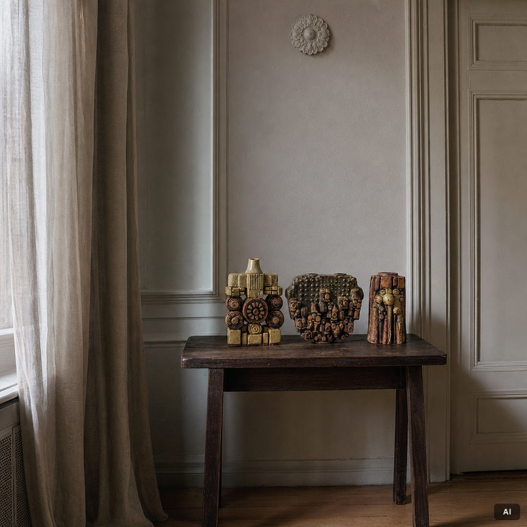 Bernard Rooke, two stoneware vases and a lamp base, signed.