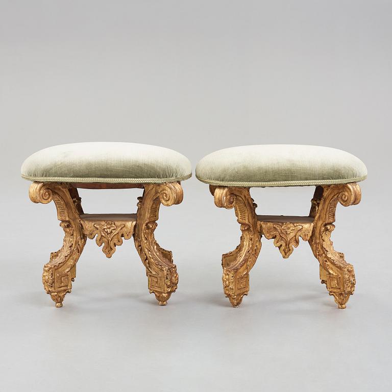 A pair of Swedish Baroque stools, attributed to  Burchard Precht, circa 1700.