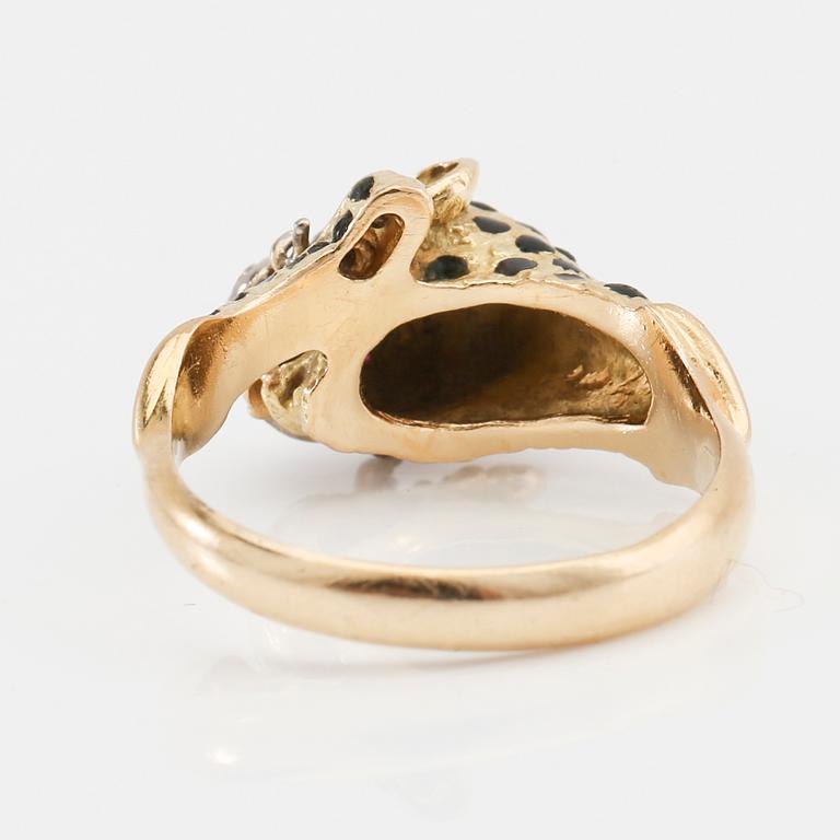 Ring 18K guld med diamanter och emalj.
