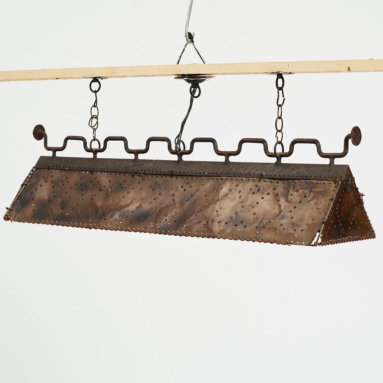 Nordiska Kompaniet, a copper ceiling lamp, made for a Swedish "Sportstuge" interior, 1930's, provenance Brostugan, Drottningholm, Stockholm.