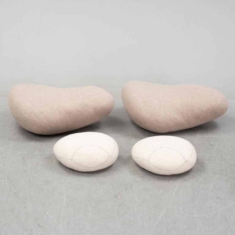 9 pebbles cushions, 'Linvingstones', Smarin, and three stools, 'Wire Log', Pols Potten.