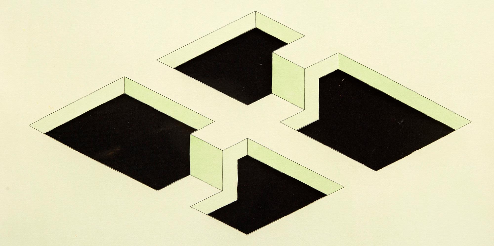Oscar Reutersvärd, water color with paper cut, signed.