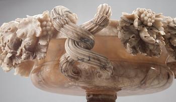 A late 19th century, probably Italian, alabaster urn with handles.