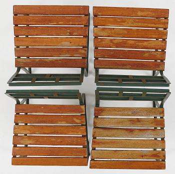 Carl Hörvik, a set of four iron framed garden chairs, ca 1927-1929, probably by Grythyttan Sweden for Lindgården, Stockholm.