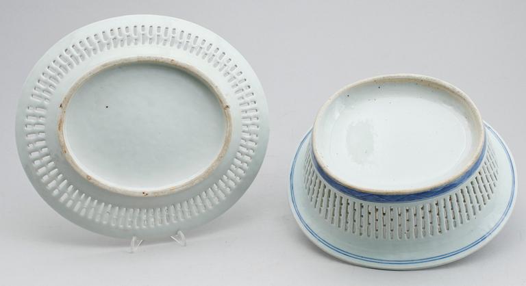 GALLERSKÅL MED FAT, porslin, Kina, sannolikt 1800-tal.