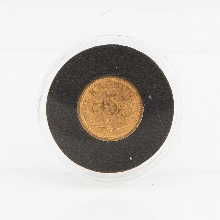 Guldmynt Sverige, Oscar II 5 kr, 1901.