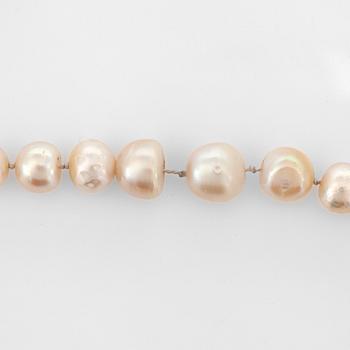 A baroque, possibly natural, pearl necklace.