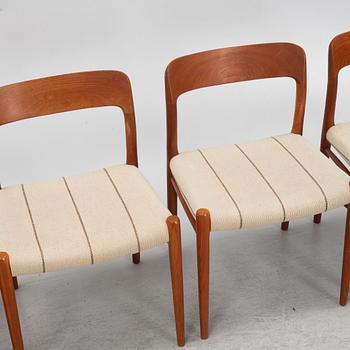 Niels Otto Møller, a set of four model 75 chairs, Denmark, 1960's.