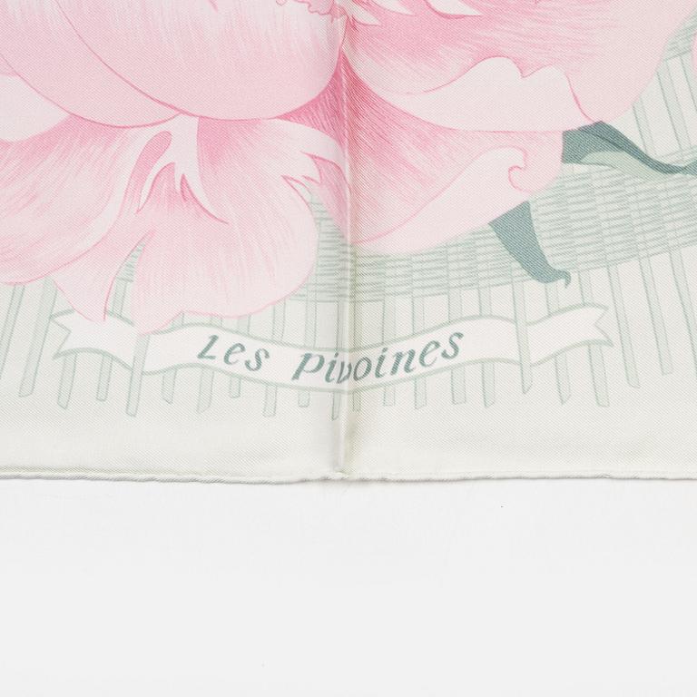 Hermès, a 'Les Pivoines' twill silk scarf.