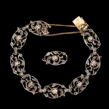 ARMBAND, silver och guld, med rosenslipade diamanter, 1800-/1900-tal.