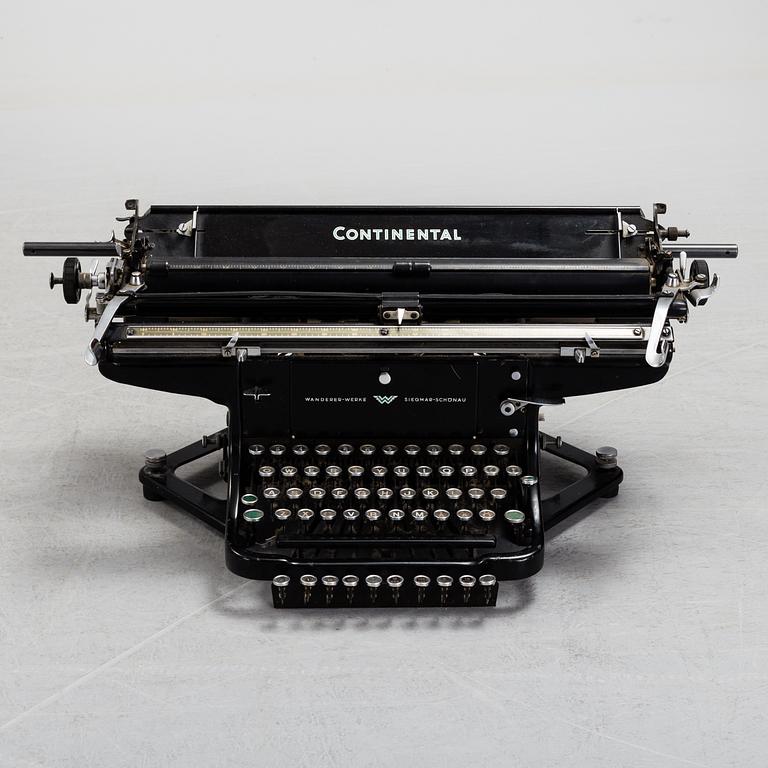 CONTINENTAL, skrivmaskin med bred vals, Wanderer-Werke Siegmar-Schönau, 1900-talets första hälft.