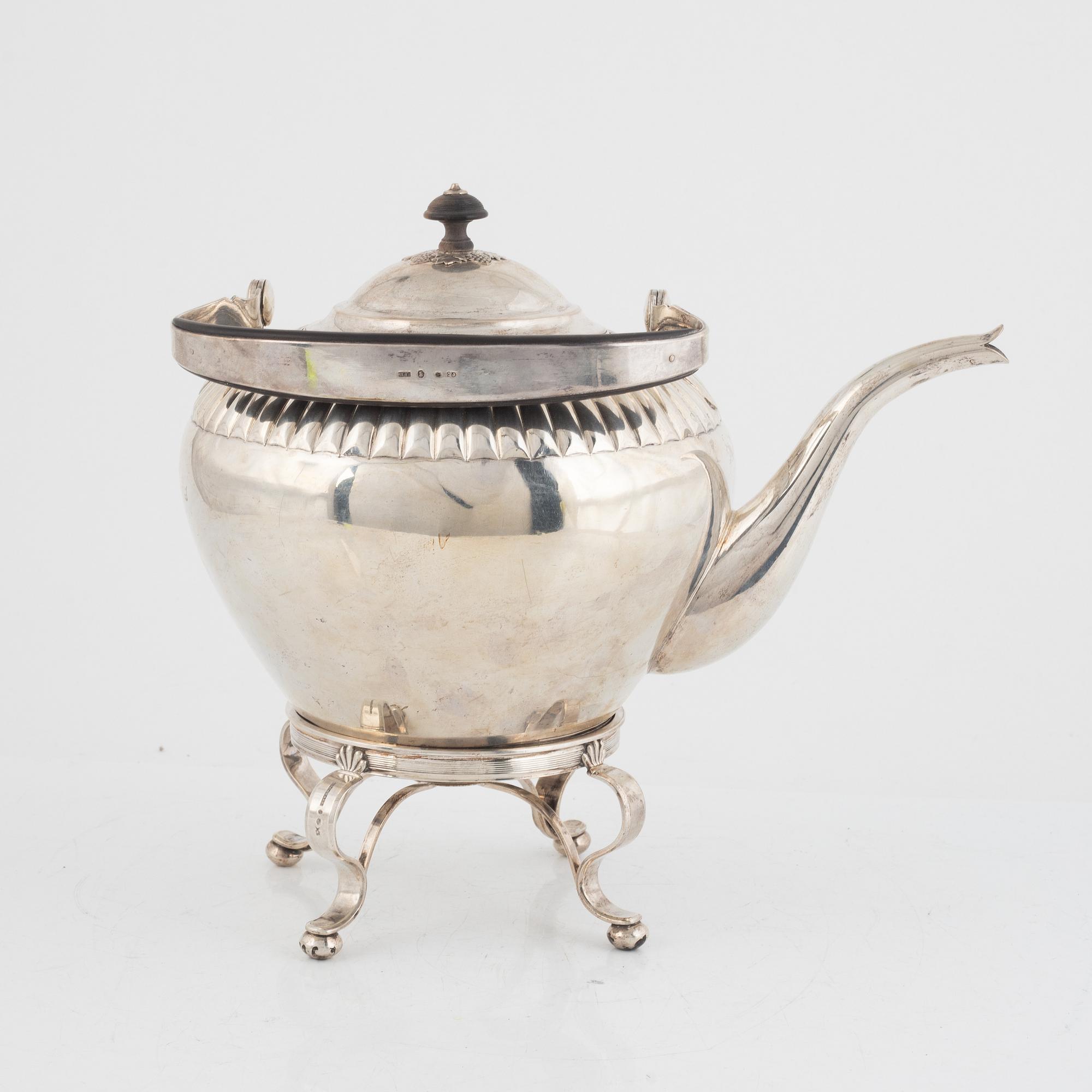 An Empire silver teapot on stand, mark of Johan Fredrik Björnstedt, Stockholm 1823.