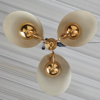 Carl-Axel Acking, a brass and white lacquered ceiling lamp for Bröderna Malmströms, Sweden 1940's.