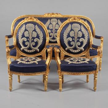 SALONGSGRUPP, 3 delar, Louis XVI-stil, modern tillverkning.