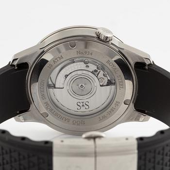 Sjöö Sandström, Royal Steel, Worldtimer, "Karlsfälts Collection", wristwatch, 41 mm.