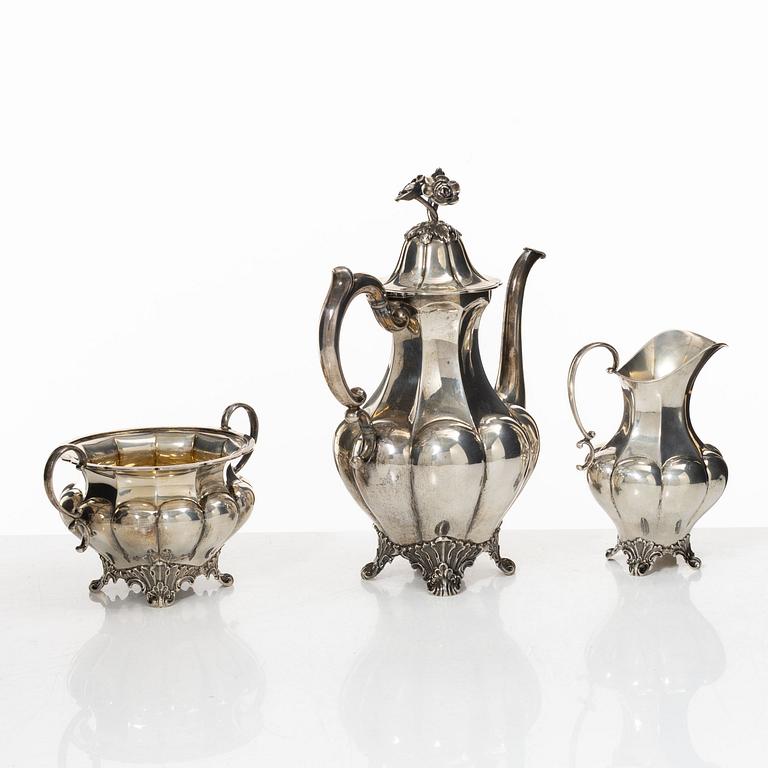 A 3-piece Swedish silver coffee service, marks of A.G. Dufva, Stockholm 1922.