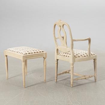 Armchair and stool, Gustavian style, modern production.