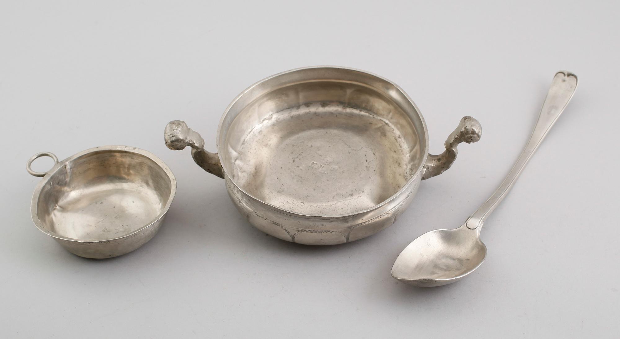 KALLSKÅL, MATSKÅL SAMT RAGUSKED, tenn, svenska stämplar, 1700-/1800-tal.