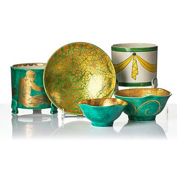 Wilhelm Kåge, outer casing, 2 pieces and bowls, 3 pieces, stoneware, Gustavsberg, most dated 1927-29.