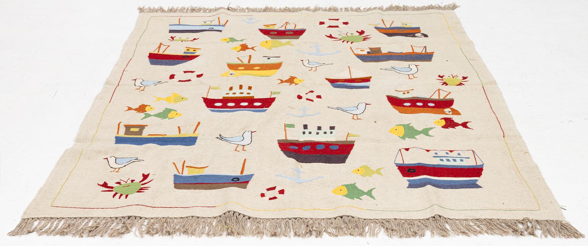 A hand-embroidered Kelim carpet, c. 225 x 170 cm.