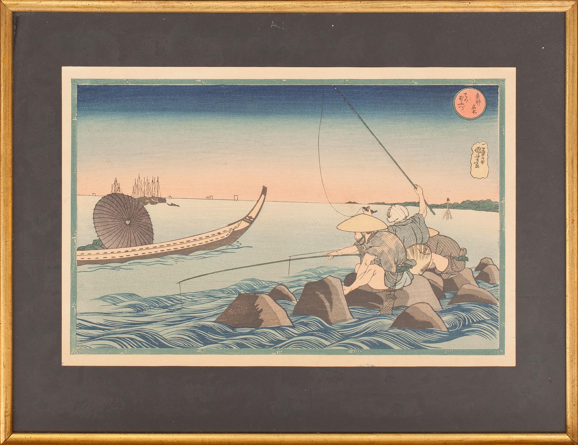 TRÄSNITT, 2 st, Kuniyoshi samt Hiroshige, efter. Trol senare tryck.