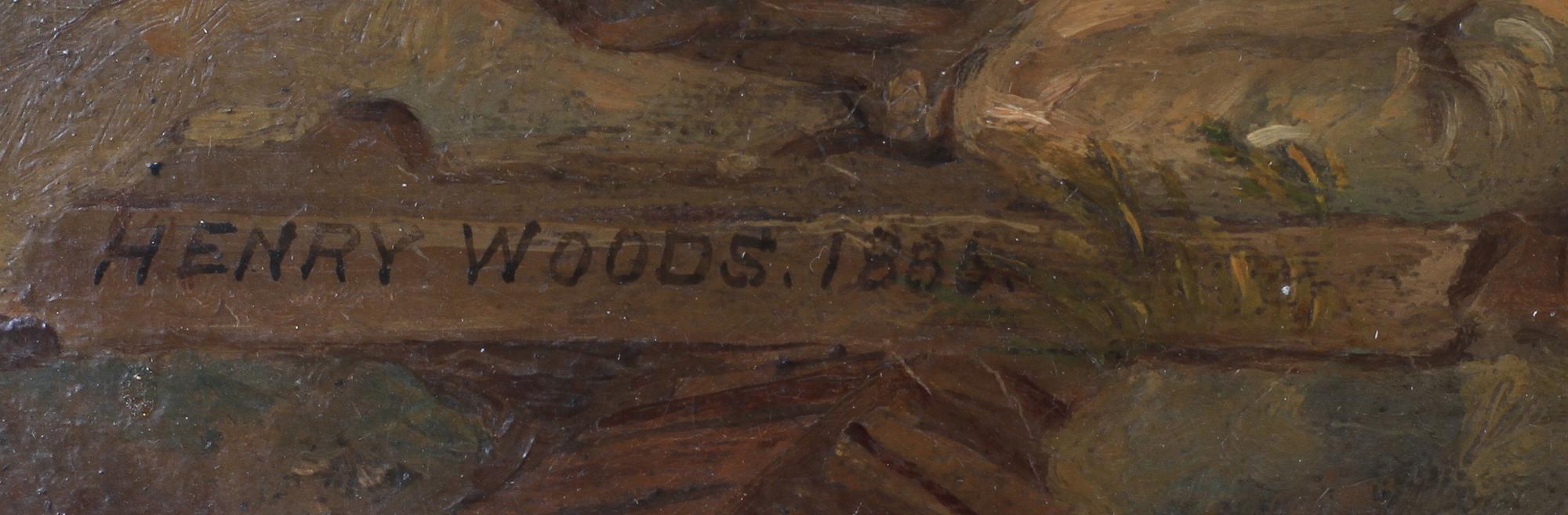 OKÄND KONSTNÄR, olja på pannå, bär sign HENRY WOODS,  dat 1885.