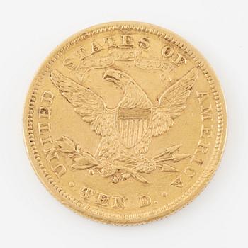 Gold coin, USA, 10 dollars, Liberty head, 1879.