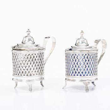 A pair of Swedish mustard pots, silver, probably Gustaf Hamnqvist, Åmål, 1797 (active 1789 - 1818).