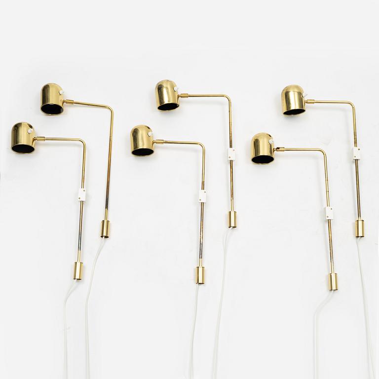 A set of six brass wall lights, Bergboms, second half of the 20th Century.