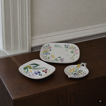 Stig Lindberg, Three faience dishes, Gustavsberg Studio.